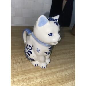VTG MCM Royal Delft Blue Pottery Handpainted Cat Creamer Pitcher Holland Dutch